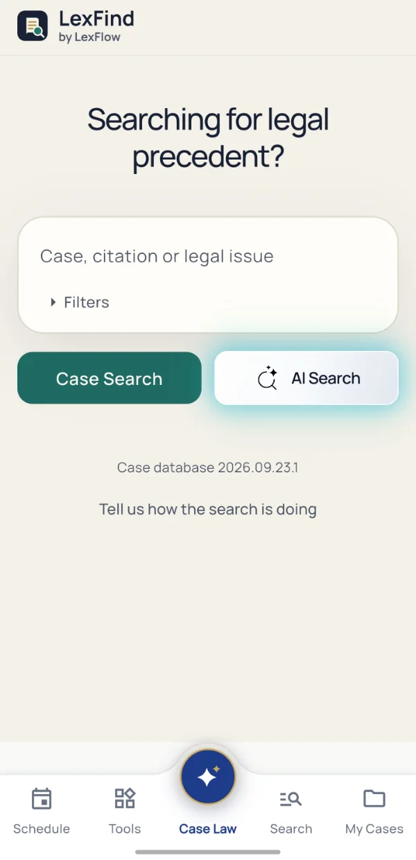 LexFind case-law search inside LexFlow